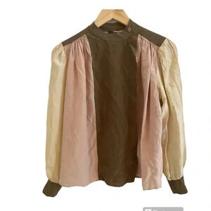Levante Womens Vintage Color Block Button Down Silk Blouse